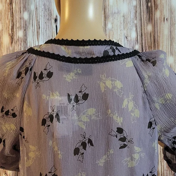 I.N.C Women's 100% Pure Silk Floral Long Sleeve Blouse Size 6 - Picture 7 of 11